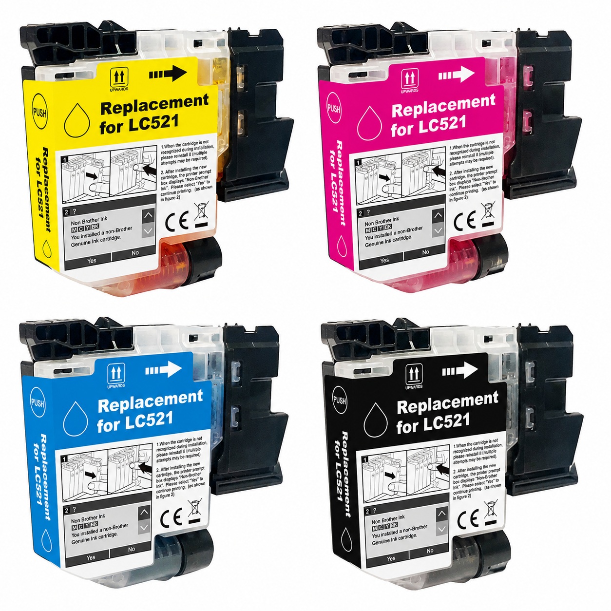 Compatible Brother LC521BK C M Y Black plus Colours Ink Cartridges